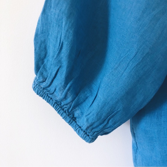 NWT J. Jill Relaxed Linen Peasant Top Cerulean Blue Size L Lagenlook - Picture 8 of 9